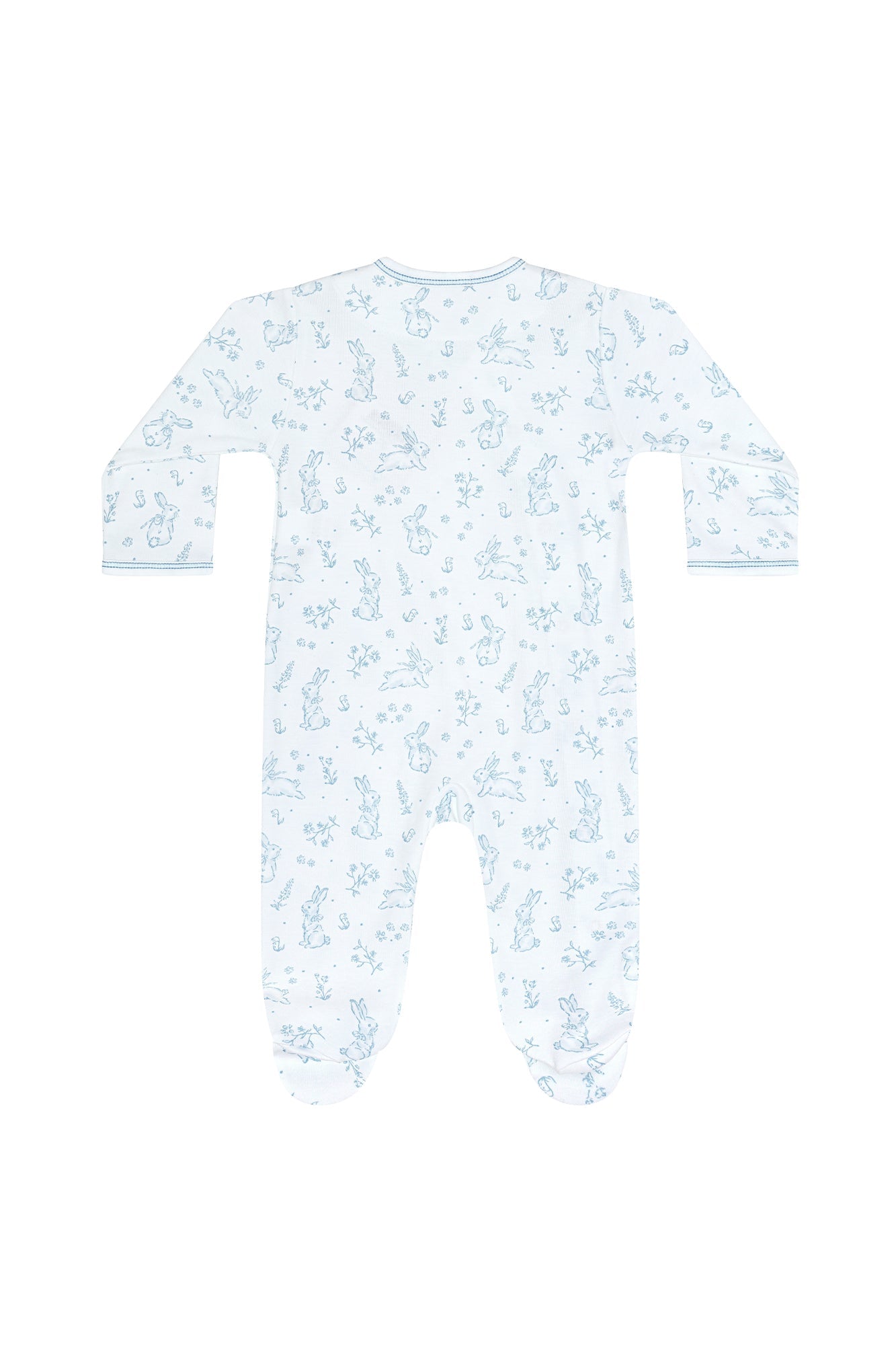 Image of Blue Bunny Toile Crossover Footie